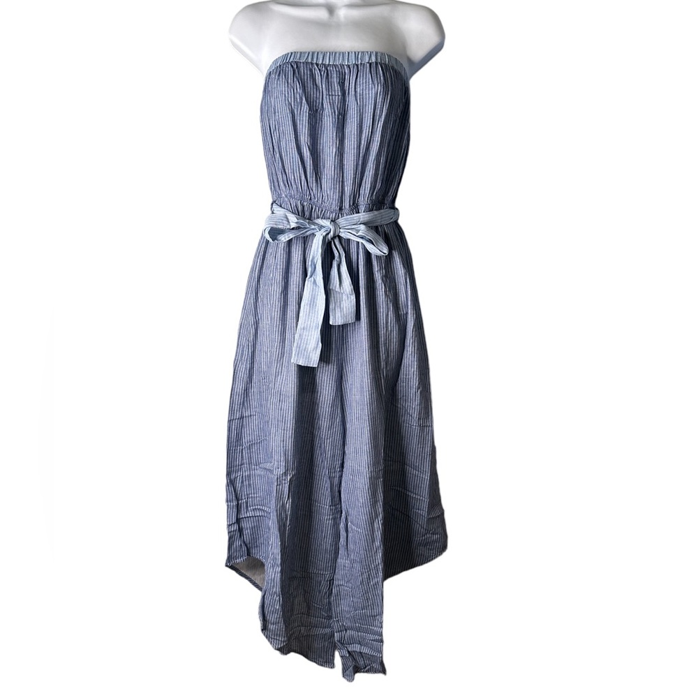 ANDREE BY UNIT Navy Striped Strapless Jumpsuit Sz M